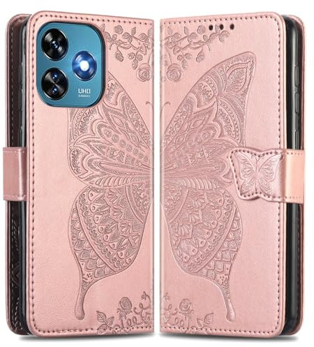MOJIA Funda de Cuero para Oukitel C51, Carcasa de Cuero Premium Tipo Billetera con Cubierta Interior de TPU y Portatarjetas [Correa de Muñeca de Regalo]. Oro Rosa