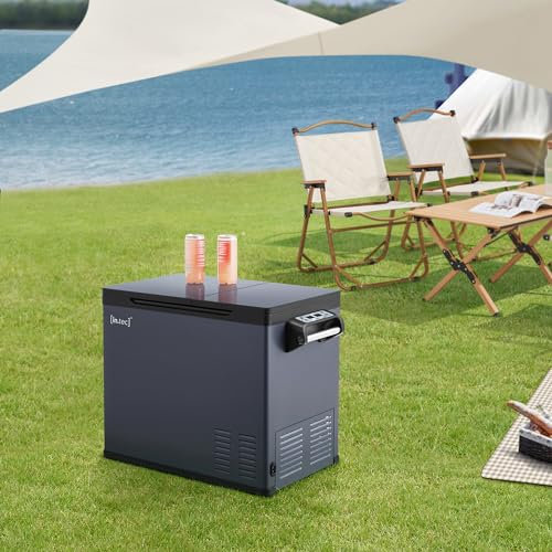 in.tec Auto Kühlbox Alberona Kompressor Kühlschrank 55 L elektrisch Gefrierschrank für Autos und Steckdose 12/24 V Gefriertruhe tragbar Stahl Blaugrau