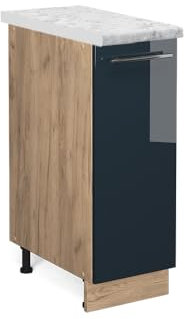 Vicco Apothekerschrank Fame-Line, Dunkelblau Hochglanz/Goldkraft Eiche, 30 cm, AP Marmor