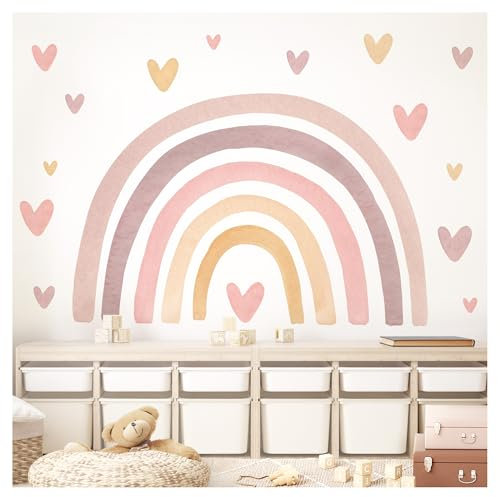 Little Deco Wandtattoo Kinderzimmer Regenbogen Wandaufkleber Pastell Boho Herzen Aquarell Wandsticker Babyzimmer Schlafzimmer Deko DL5091-02