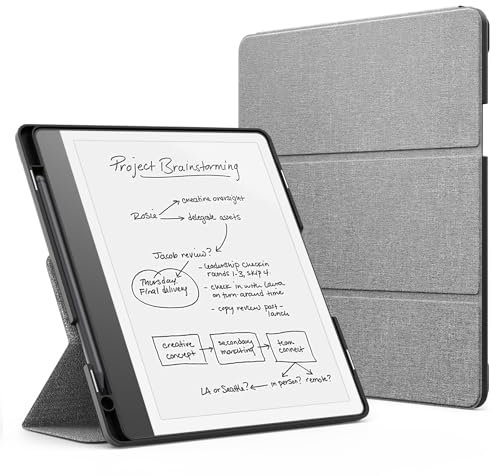 MoKo Stand Case for Kindle Scribe (Modèle 2024/2022) Étui en Cuir de Qualité Supérieure avec Porte-Stylo, Veille/réveil Automatique pour Amazon Kindle Scribe 2024 de 10,2 Pouces, Denim Gris