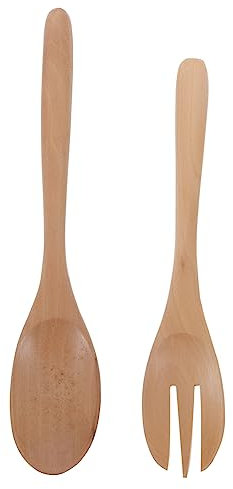 CIYODO 1 Set 2 Pezzi Cucchiaio E Forchetta per Insalata Cucchiaio Rotondo Manico Lungo Legno Superfici Lisce Senza Sbavature Materiale Durevole