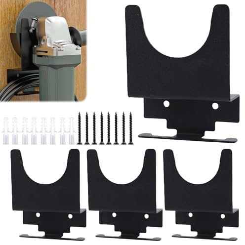GOEDCH Support de Meuleuse D'angle Mural: Lot de 4 Supports pour Meuleuse D'angle en Acier Inoxydable avec Crochet de Corde, Support pour Outils Electriques avec Vis, pour Meuleuse D'angle, Polisseuse