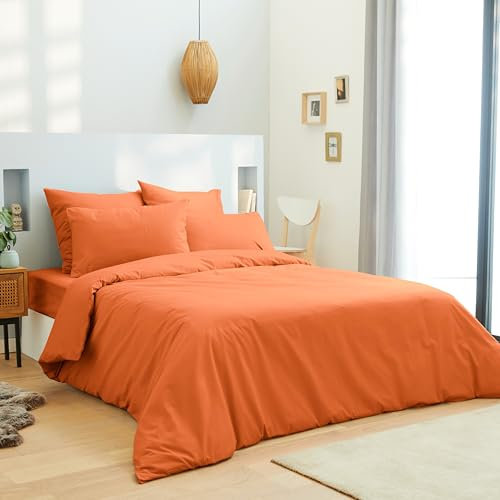 Housse de Couette Toutes Dimensions 100% Coton / 57 Fils/cm² (Orange, Housse de Couette 260 x 240 cm lit King Size)