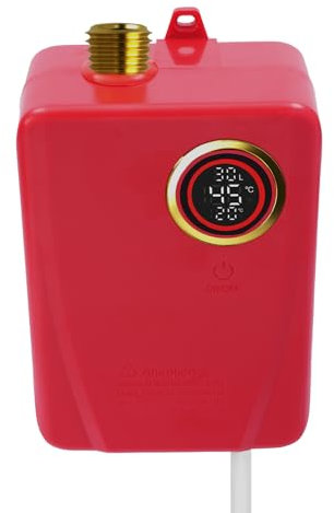 Elektrischer Durchlauferhitzer, 3.5KW 220V, Sofortige Warmwasserbereiter mit Digitaler Bildschirm, 30-55℃ Edelstahl Klein Tankloser Durchlauferhitzer für Bad, Küche, Wäschereien (Rot)