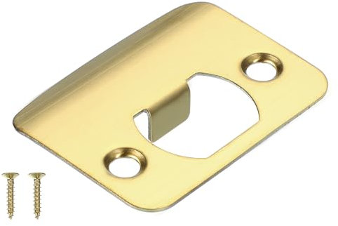 PATIKIL Door Strike Plate 2-1/4x1-3/4, Round Corner Extended Lip Strike Plate,Universal Security Latch Strike Deadbolt Strike Plate with Screw Interior & Exterior Door,Gold