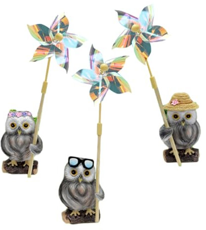 CAXUSD 3sätze Eulen Windmühlen-deko Balkon Garten Großes Rotierendes Windrad Wetterfest Außenbereich Rasen Terrasse Schmuck