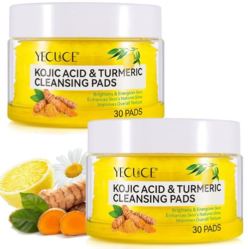 2 Stück Kojisäure und Kurkuma Reinigungspads, Peeling-Gesichtspads, Reinigungs-Baumwolle, Kurkuma Pad – Peeling, Aknenarben, verstopfte Poren mit Kamille, Zitrone, Kurkuma