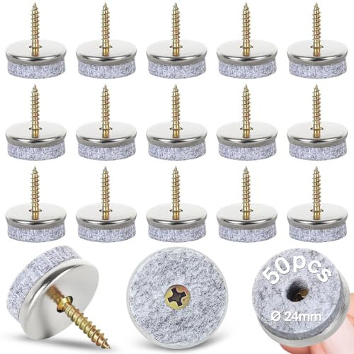 Gucass 50 Stück Filzgleiter Schrauben, Ø 24mm Stuhlgleiter Filzgleiter Nagel Rund, Möbelgleiter Filz mit 5,5 mm Filzstärke, Premium Stuhlbeinschoner Filz für Möbel Stühle Laminat Parkett Fliesen
