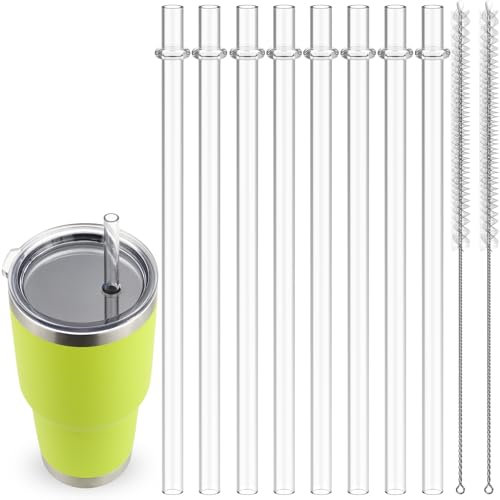 Straws for YETI, 8 pcs 9 inch Reusable Straws Replacement for YETI Straw lids, Tumbler Plastic Clear Drinking Straws with 2 Cleaning Brushes