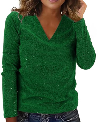 Green Sparkly Tops For Women Uk | Red Glitter Tops For Women Uk Sequin Tops For Women Uk Plus Size Party Tops For Women Uk Sexy Going Out Tops Solid Color Party Wear Long Sleeved T Shirt Blouses