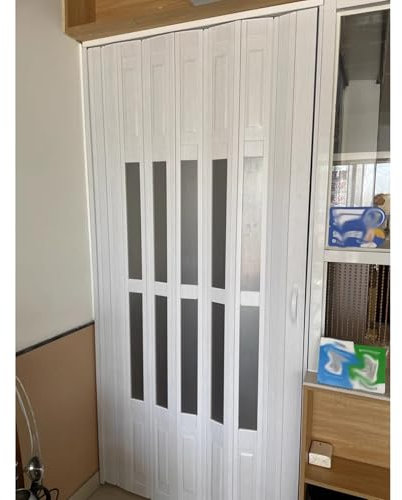 CHZDPP Teleskop-Falttüren 178 203 229 cm hohe Akkordeontür mit Griffen und Acrylglas, anpassbare Bi-Falttüren/PVC-Falttür, Innen- und Schranktüren für Küche Waschküche(86x90in(218x229cm))