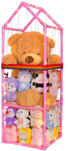 MHJY Soft Toy Storage Stuffed Animals Zoo Storage Cage Large Plush Toys Holder Organiser PVC Cuddly Toy Shelf for Kids Bedroom Nursery Playroom Furniture
