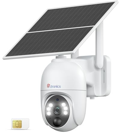 Ctronics 2K 4G LTE Camara Vigilancia Exterior Solar, PTZ IP Cámara | Vigilancia Sim Sin Cables, 10400mAh Batería, PC/Cloud/FTP, Visión Nocturna Color, Detección Movimiento PIR (Blanco)