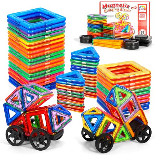 AQXONG 88Pièces Blocs de Construction Magnétiques Jouets Jouets de Construction Magnétiques Blocs de Construction Éducatifs Jouets Jouets de Construction pour Enfants Convient pour 3+ Enfants