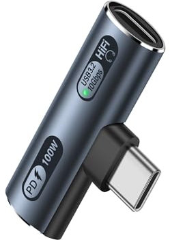 SinLoon Adaptador de auriculares USB-C 2 en 1, USB 3.2, 100 W, PD, carga rápida + audio + 10 Gbps, transferencia de datos rápida USB-C a tipo C, adaptador de audio compatible con ordenadores