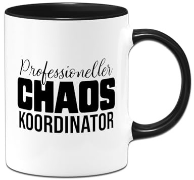 Tassenbrennerei Tasse - Professioneller Chaos Koordinator - Kaffeetasse lustig mit Spruch - Geschenk für Chef, Papa oder Kollegen - Bürotasse für die Arbeit (Schwarz)