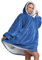 Oversized Wearable Hoodie Blanket Ultra Soft Sherpa Fleece Oodies Reversible Warm & Cozy Giant Hooded Blanket Sweatshirt Large Front Pocket - Gift One Size Fits For All (Solid Color, Blue)