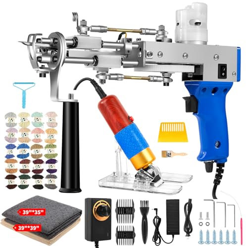 Vehipa Tufting Gun mit Teppich Trimmer, 2 in 1 Cut Loop Pile Tufting Set mit Schere, Tuch, Garn, Bürsten, Schaber für DIY Teppichherstellung
