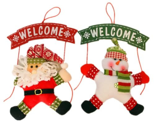 Hxhsgmeh 2 PCS Plaque Signalétique de Noël Porte Cintres Suspendus pour Décorer la Poupée en Peluche Décor de Cheminée comme Indiqué Panneau de Porte de Bienvenue en Tissu Couronne d'hiver