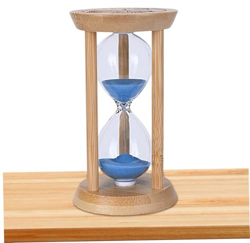 Temporizador de reloj de arena, temporizador de arena con madera de azul y estructura de vidrio de 5 minutos con escala de tiempo resistente al impacto para planificación, entrenamiento, adorno