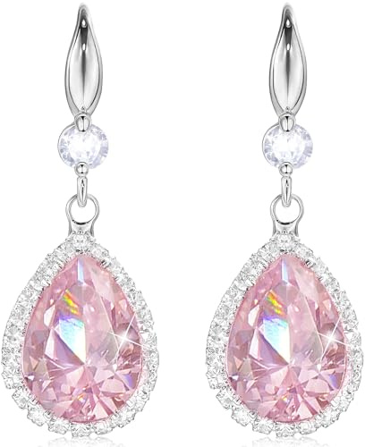 Suyi Drop Earrings for Women Silver Cubic Zirconia Teardrop Earrings Pink 1