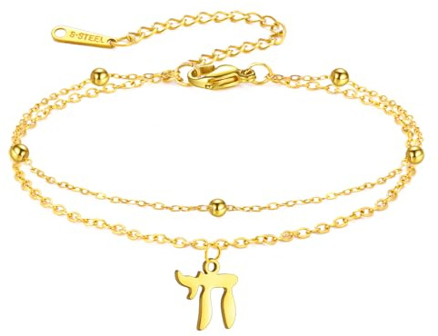LIKGREAT Bracelet Hébreu Chai Symbole de Vie Juif Bracelet Amulette de Protection Religieuse Juive Bijoux pour Femmes