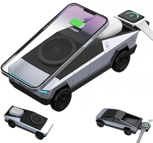 Cyberdock 3-in-1 Wireless Charging Station, Saker plus Multi-device Touch Pop-Up Wireless Charger with Ambient Light and Magnetic Stand, Auto Rotating Charging Stand for iPhone, Air-Pods, Iwatch