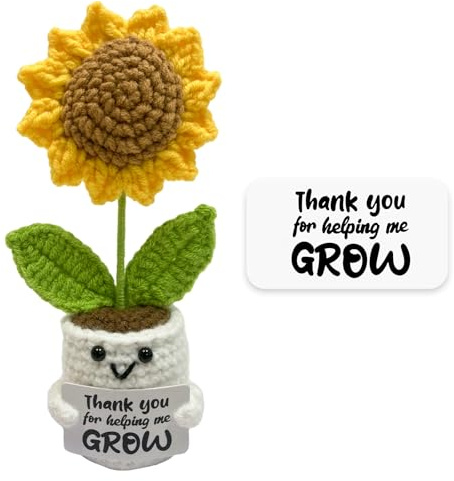 ZAHRVIA Thank You Gifts for Women, Personalised Teacher Gifts for Nursery Teachers Unique Crochet Sunflower Gift Funny Christmas Appreciation Presents for Mothers Thank You for Helping Me Grow