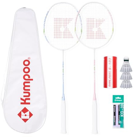 KUMPOO Badminton 2er Set Schläger mit Overgrips, 3 Federbällen und Tasche