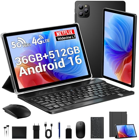 GAMORZE Android 16 Tablet 11 INCH 36GB+512GB ROM /2TB TF,Octa-Core/Gemini AI 2.0/Widevine L1/8MP AI Camera/1080P/4GLTE/5G/2.4G WiFi/BT5.0/GPS/OTG/Tablet with Keyboard&Mouse-Black