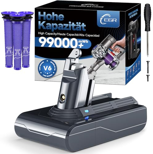EGR Améliorée V6 Batterie pour Dyson V6 Aspirateur | Cord Free Batterie Compatible Dyson V6 Animal/Silm/Trigger/Fluffy/Motorhead/Absolute DC62 DC58 SV03 avec 3 Filtres