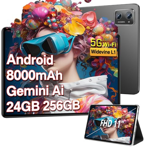 2026 Tablet 10 Zoll Android Octa Core mit 24 GB RAM + 256 GB ROM (2 TB TF) | 5G + 2,4 G WiFi | FHD | GMS | Bluetooth 5.0 | 8 MP + 5 MP | Typ C, Tablet mit Schutzhülle, Tastatur und Maus – Schwarz