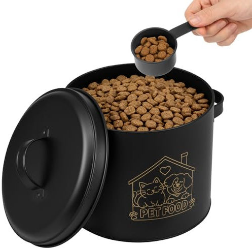 Alongen Dog Food Storage Container, Airtight Dog Treat Tin Metal Pet Food Storage for Cat with Scoop and Handle Vintage Container