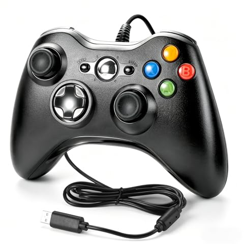 AYHWP Manette pour Xbox 360, manette filaire USB, retour de vibrations et sticks analogiques précis, compatible avec PC/Windows 11/10/8/7/XP, fonction Plug-and-Play immédiate
