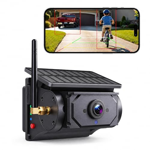 Magnetic Solar Wireless Reversing Camera, Rechargeable Battery IP69 Waterproof 1080P Night Vision Rear/Front View WiFi Camera No Wiring for Boat Trailer/RV/Truck/Camper for iPhone Android,Easy Install