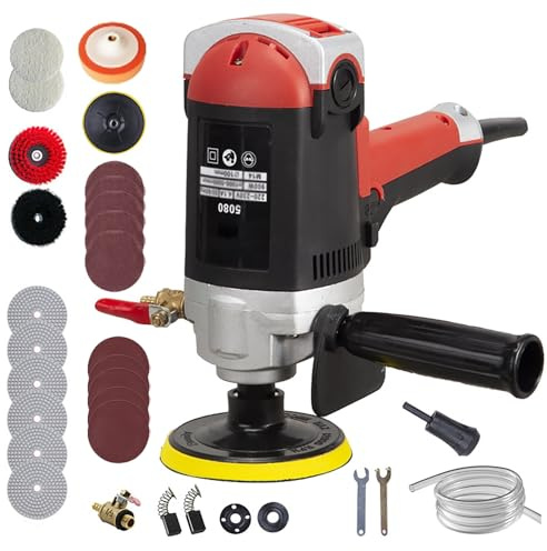 Kit lucidatrice a umido da 900 W, levigatrice ad acqua per pietra con velocità regolabile fino a 5000 giri/min, accessori completi, levigatrice per pavimenti in cemento, marmo, ceramica