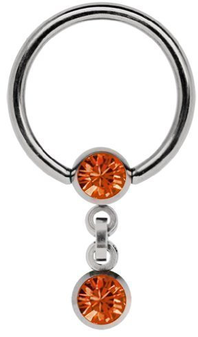 Modern Nature Piercing-Schmuck Intimpiercing Titan Ring in 1,6 x 9 mm mit Kette und 5 mm Stein-Kugeln in orange