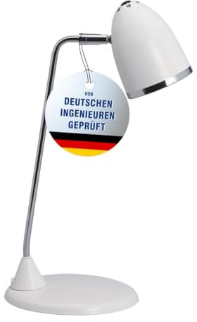 MAUL Schreibtischlampe LED Maulstarlet | Schreibtischlampe im Vintage Look | Stilvolle Lampe aus Metall mit 3000K Farbtemperatur | LED Tischleuchte mit Standfuß für Schreibtisch | Weiß