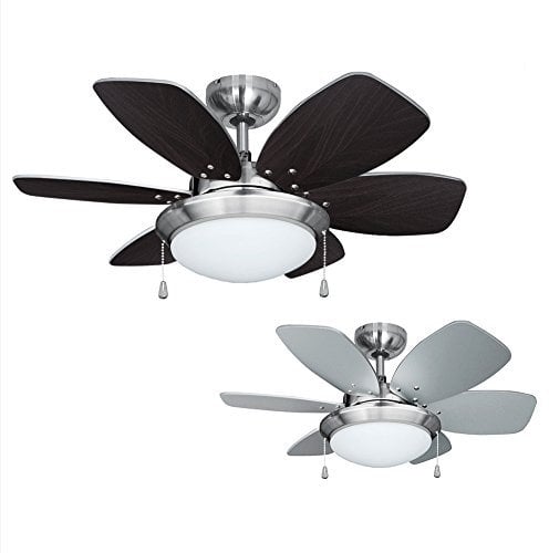 MiniSun | Chrome 30 Modern Ceiling Fan with Light and Reversible Blades | Ceiling Fans with Lamps, Home Décor & Improvement Essential