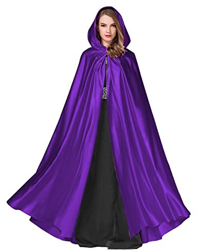 BEAUTELICATE Mantello con Cappuccio Donna in Raso Mantello Lung Unisex per Costume di Halloween Cosplay Masquerade Carnevale Natale Medievale Feste (Viola, Taglia Unica)