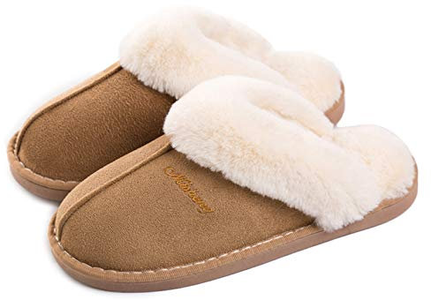 Misolin Pantofole Scamosciate da Donna Uomo Invernali Interne Ciabatte Casa Morbida Autunno Inverno Memoria Schiuma Pavimento Indoor Outdoor,Marrone Chiaro L(290)=40.5/42 EU