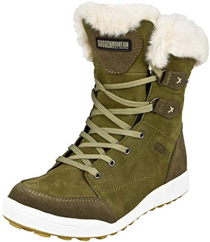 GUGGEN Mountain HPC56 Damen Fellstiefel Winterstiefel Winterschuhe Echtleder Stiefeletten gefütterte Leder Stiefel mit Kunstfell Boots Outdoorschuhe wasserdicht mit Membran
