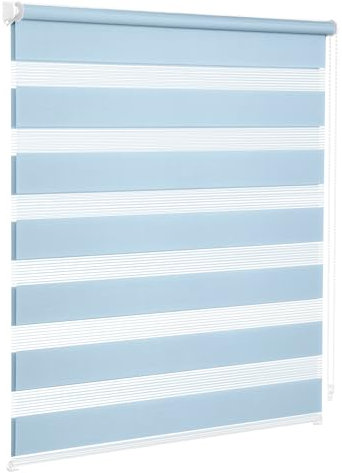 Victoria M. Zevra Tenda a Rullo Doppia Giorno e Notte senza Fori, Strisce Filtranti e Oscuranti, per Porte e Finestre, 45 x 160 cm, Celeste