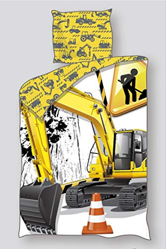 Unbekannt Baustelle Bagger Öko Tex Jungen-Linon-Bettwäsche 135x200 / 80x80 cm NEU