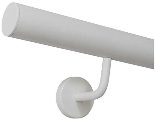 TIBU Handlauf Edelstahl weiß pulverbeschichtet 42,4 mm Geländer innen außen wetterfest, Länge 200 cm mit 3 Halter Enden gerade Kappe