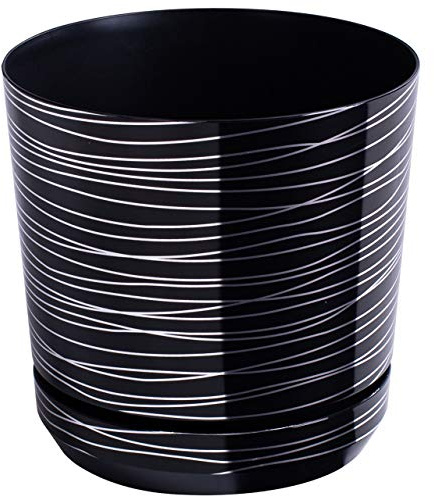 KORAD Blumentopf/Übertopf Schwarz mit Streifen 26 cm - Pflanzkübel aus Hochwertiger Kunststoff - Dekorativer Topf für Pflanzen