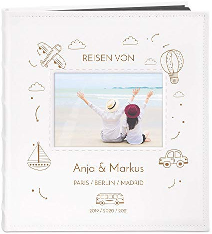 Maverton Fotoalbum zum Selbstgestalten mit Bildausschnitt & Gravur zum Jubiläum - Fotobuch zum Einkleben - 240 Fotos im Format 10x15-60 schwarze Seiten - Größe 33x30cm - Weiß - Hochzeitsgeschenk