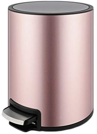 Cubo de basura MYBA de acero inoxidable cepillado, cubo interior extraíble papelera, cocina con tapa cubo cubo de basura redondo, cubo (color: oro rosa, tamaño: 8L)