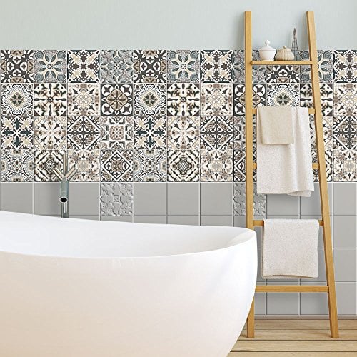 RE-COVERTILES - Adesivi per Piastrelle Bagno e Cucina 24 Pz 10x10 cm - PS00025 Decorazione murale in PVC impermeabile mattonelle mosaico stile cementine Azulejos